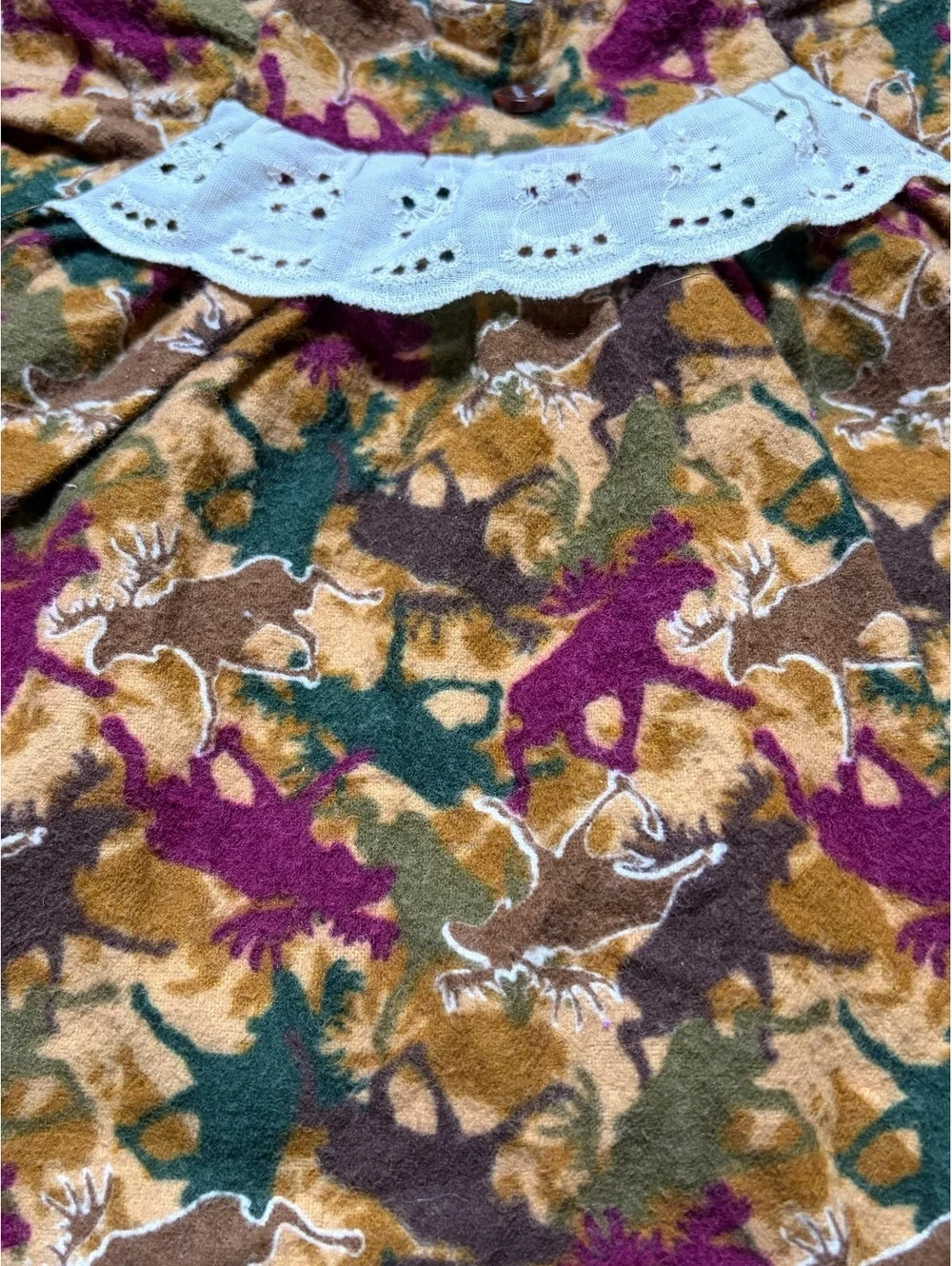 Handmade Doll or Teddy Bear Dress Moose Print Flannel Eyelet Collar